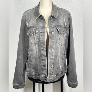 RISEN Distressed Denim Jacket 1XL Button Down Style #XRDJ1115 Charcoal Black